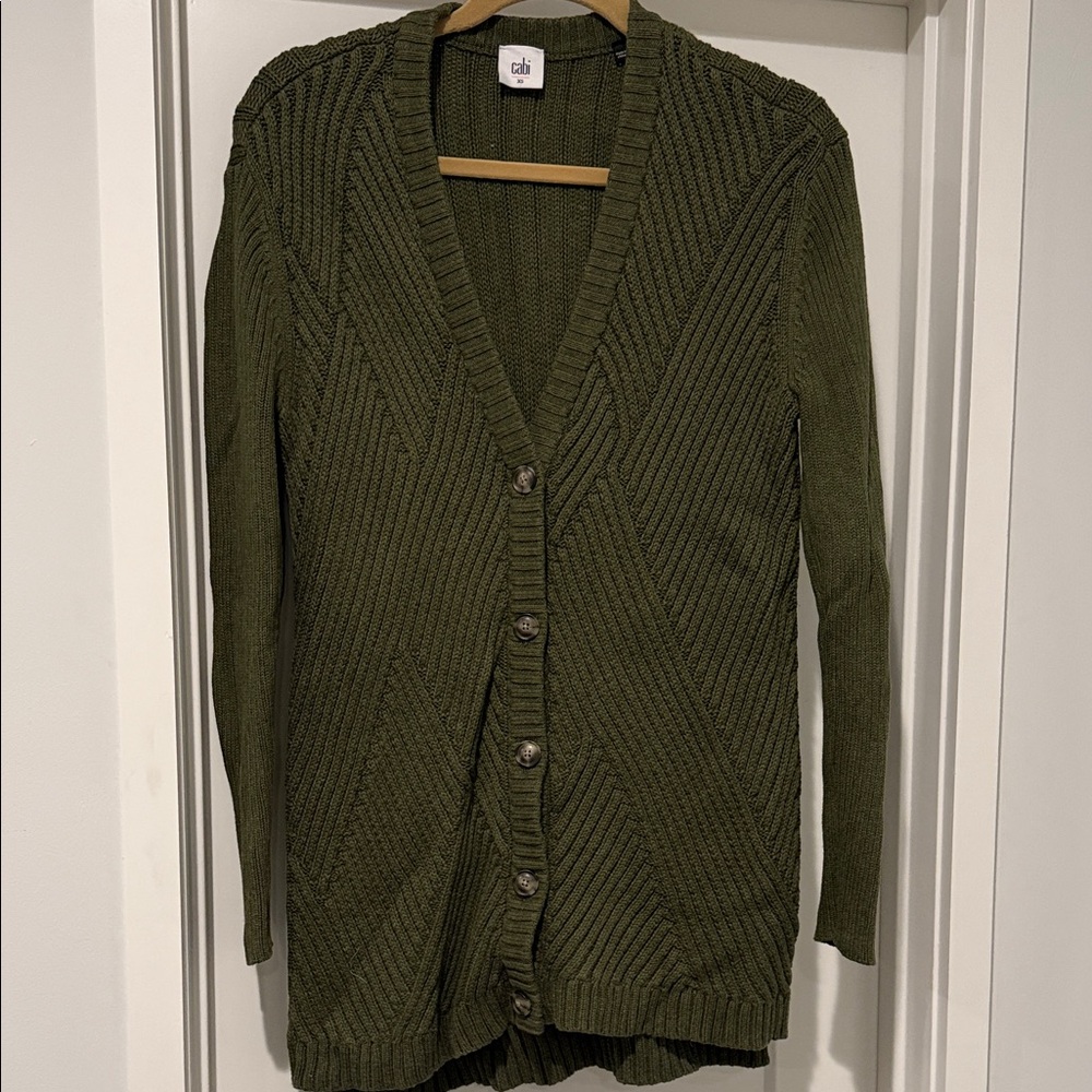 CAbi Forest Green Ribbed Cardigan